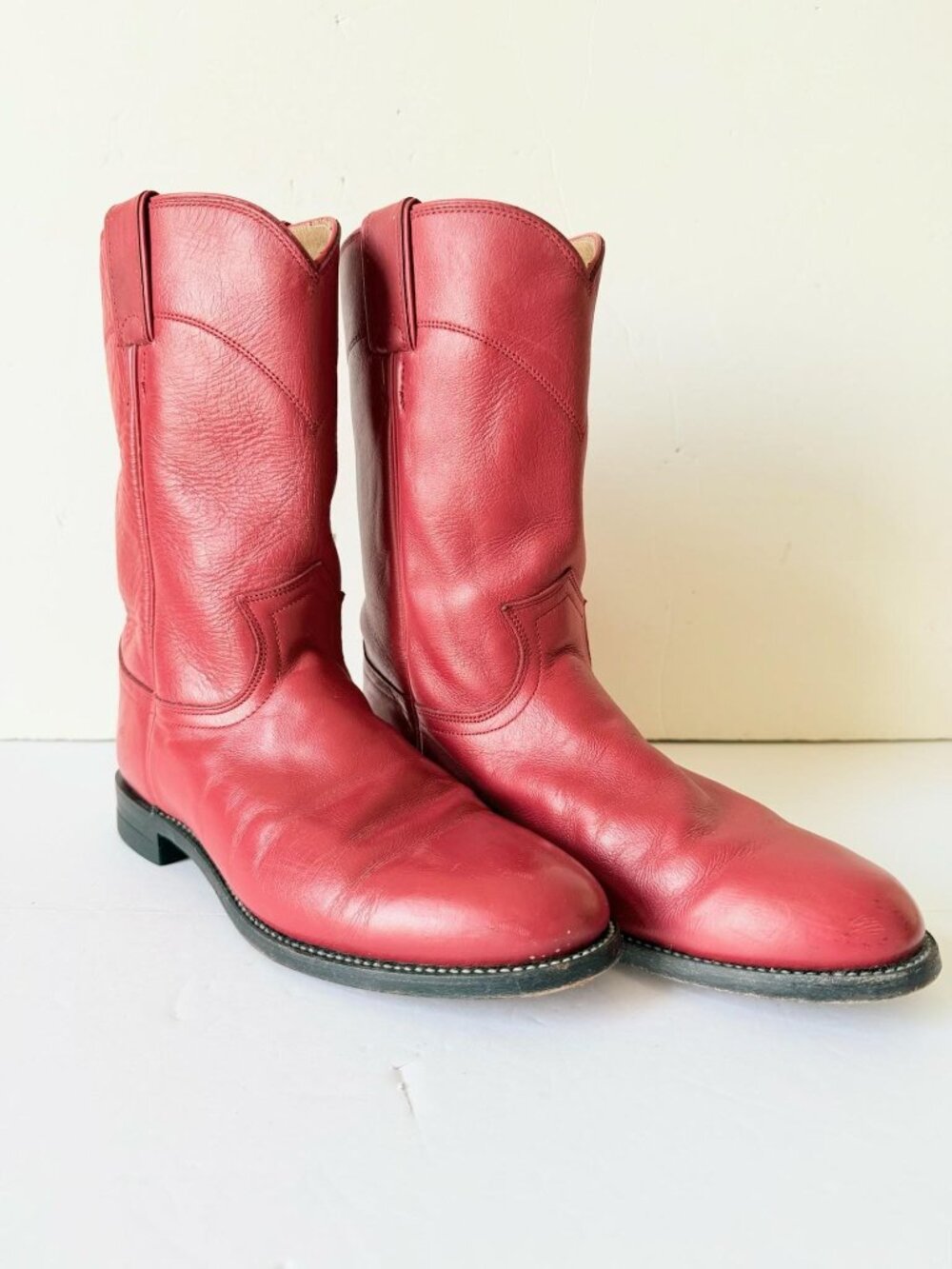 Vintage Red Justin Ropers Cowboy Boots - Womens Size 8 - Red Leather Cowboy Boot